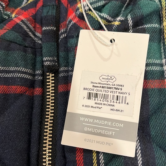 Mud Pie Brodie Navy Tartan Quilted Vest/NWT/Size S - Picture 4 of 9